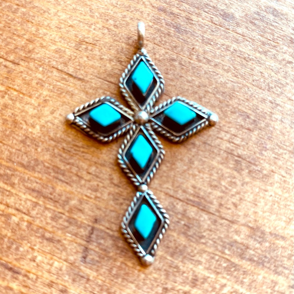 Turquoise sterling silver cross pendant